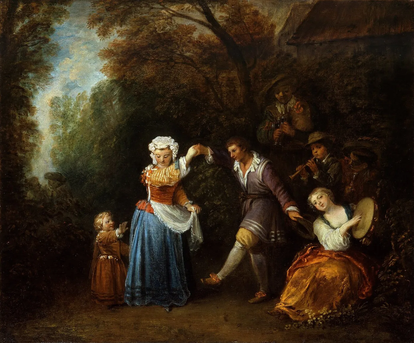 The Country Dance (1706) by Jean-Antoine Watteau — original painting reproduced as a hand-painted oil on canvas