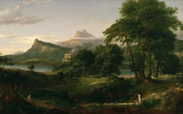 The Course of Empire: The Arcadian or Pastoral State (1834) by Thomas Cole — original painting reproduced as a hand-painted oil on canvas