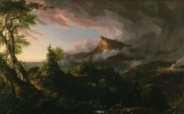 The Course of Empire: The Savage State (1836) by Thomas Cole — original painting reproduced as a hand-painted oil on canvas