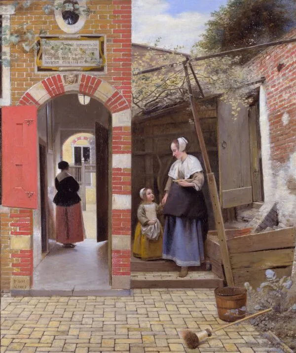 The Courtyard of a House in Delft (1658) by Pieter de Hooch — original painting reproduced as a hand-painted oil on canvas