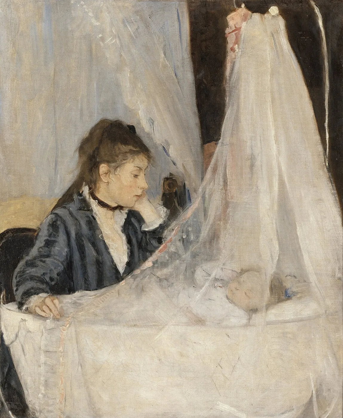 The Cradle (1872) by Berthe Morisot — original painting reproduced as a hand-painted oil on canvas