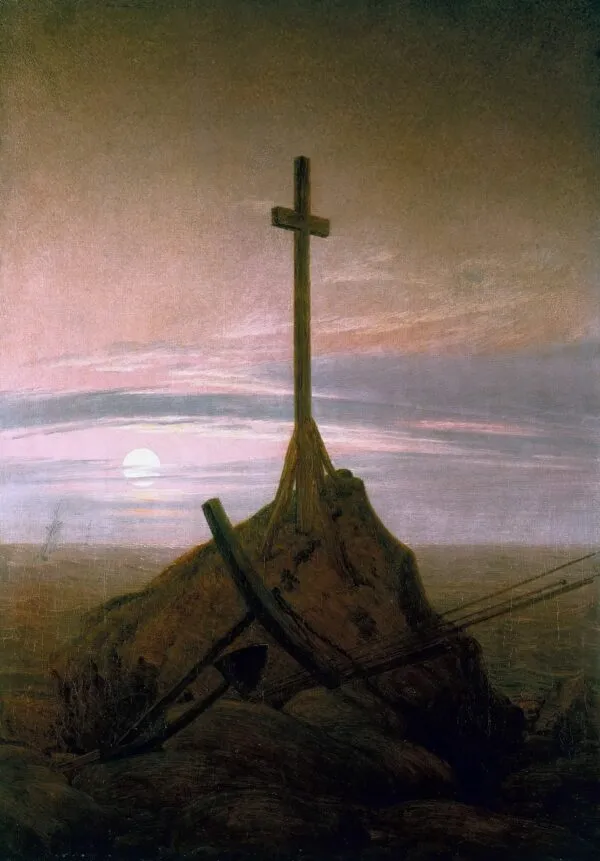 The Cross Beside The Baltic (1813) by Caspar David Friedrich — original painting reproduced as a hand-painted oil on canvas