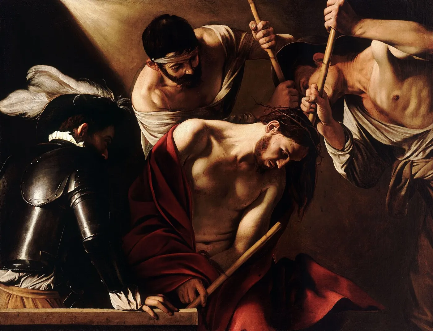 The Crowning with Thorns (1602) by Caravaggio — original painting reproduced as a hand-painted oil on canvas