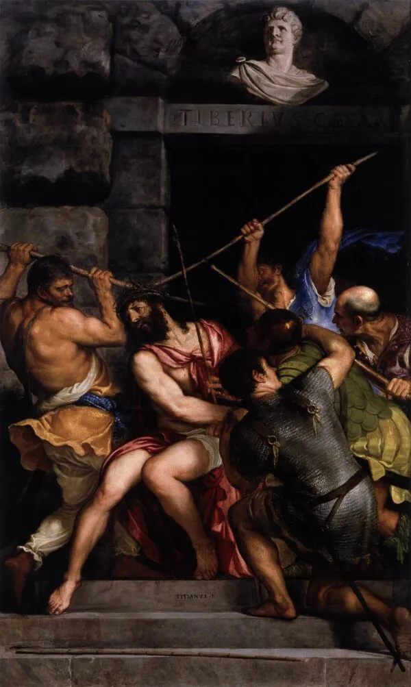 The Crowning with Thorns (1542) by Titian — original painting reproduced as a hand-painted oil on canvas