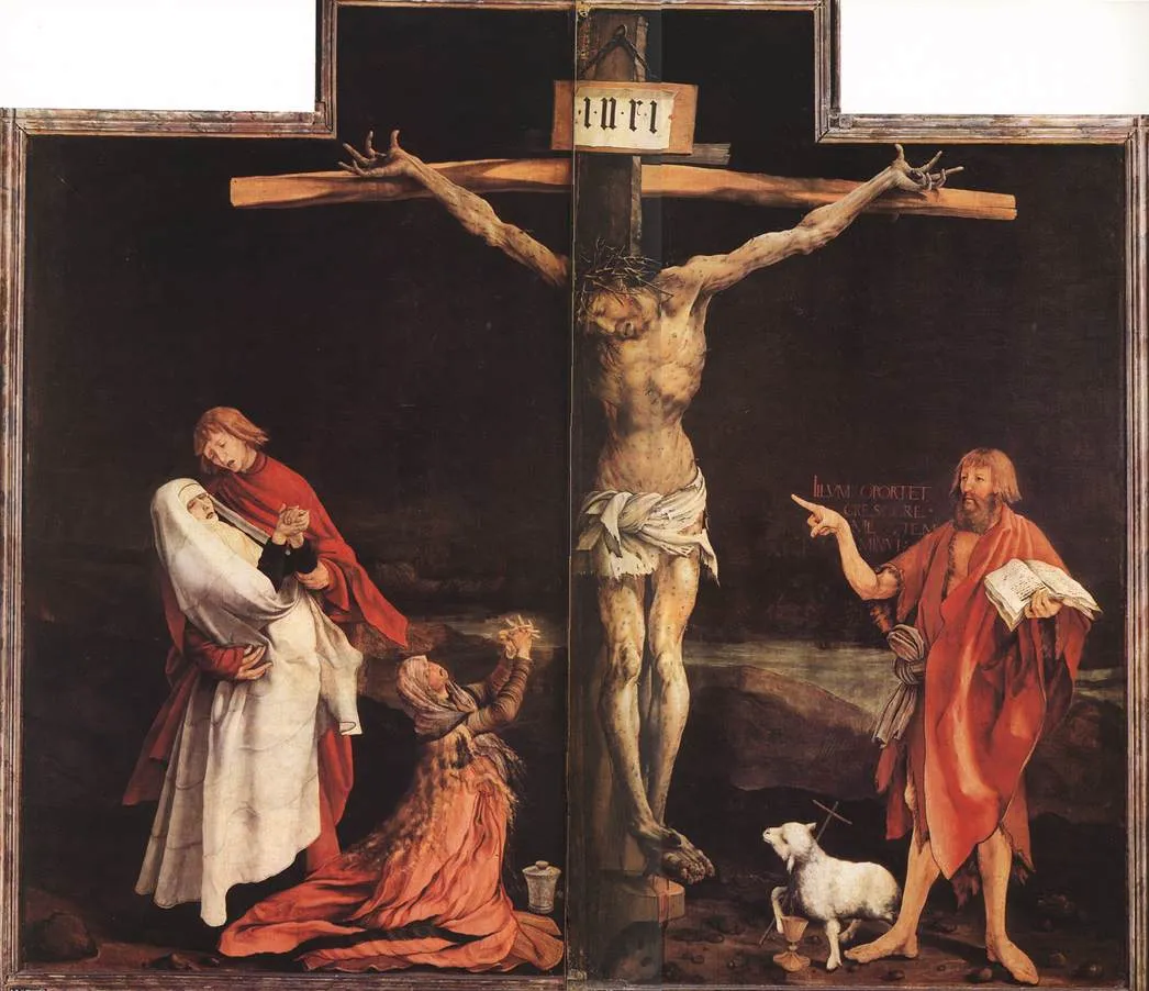 The Crucifixion (1514) by Matthias Grünewald — original painting reproduced as a hand-painted oil on canvas