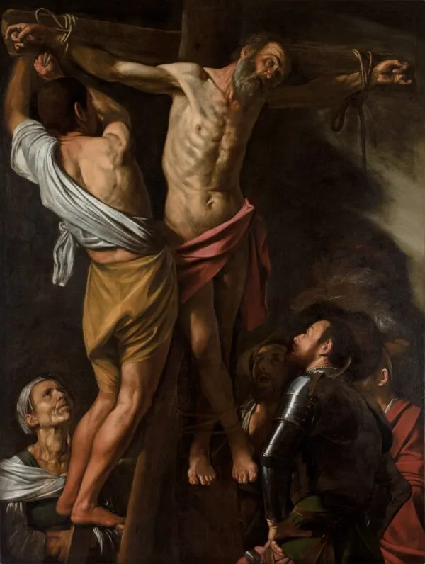 The Crucifixion of Saint Andrew (1607) by Caravaggio — original painting reproduced as a hand-painted oil on canvas