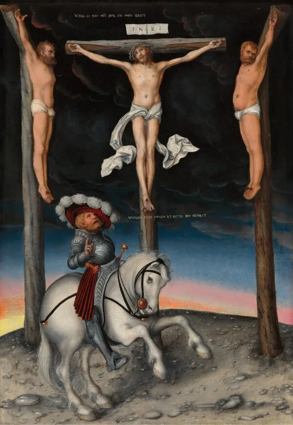 The Crucifixion with the Converted Centurion (1536) by Lucas Cranach the Elder — original painting reproduced as a hand-painted oil on canvas