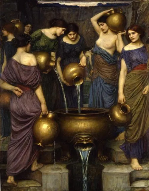 The Danaides (1906) by John William Waterhouse — original painting reproduced as a hand-painted oil on canvas
