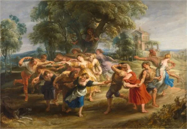 The Dance of the Villagers (1630) by Peter Paul Rubens — original painting reproduced as a hand-painted oil on canvas
