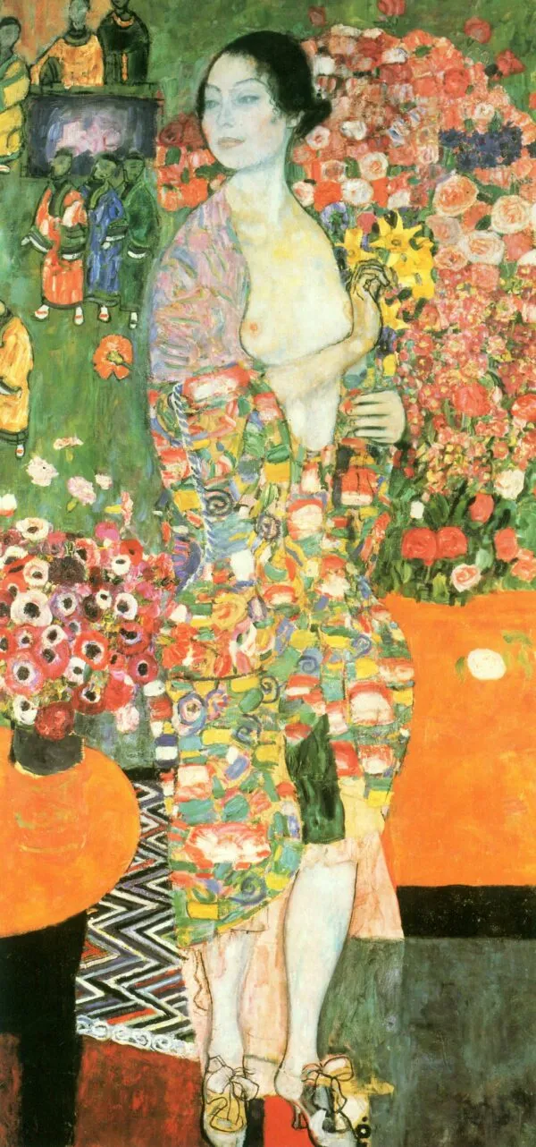 The Dancer (1910) by Gustav Klimt — original painting reproduced as a hand-painted oil on canvas