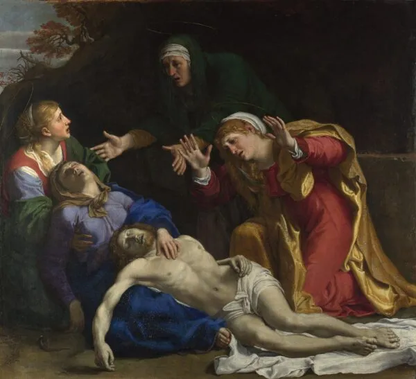 The Dead Christ Mourned ('The Three Maries') (1604) by Annibale Carracci — original painting reproduced as a hand-painted oil on canvas