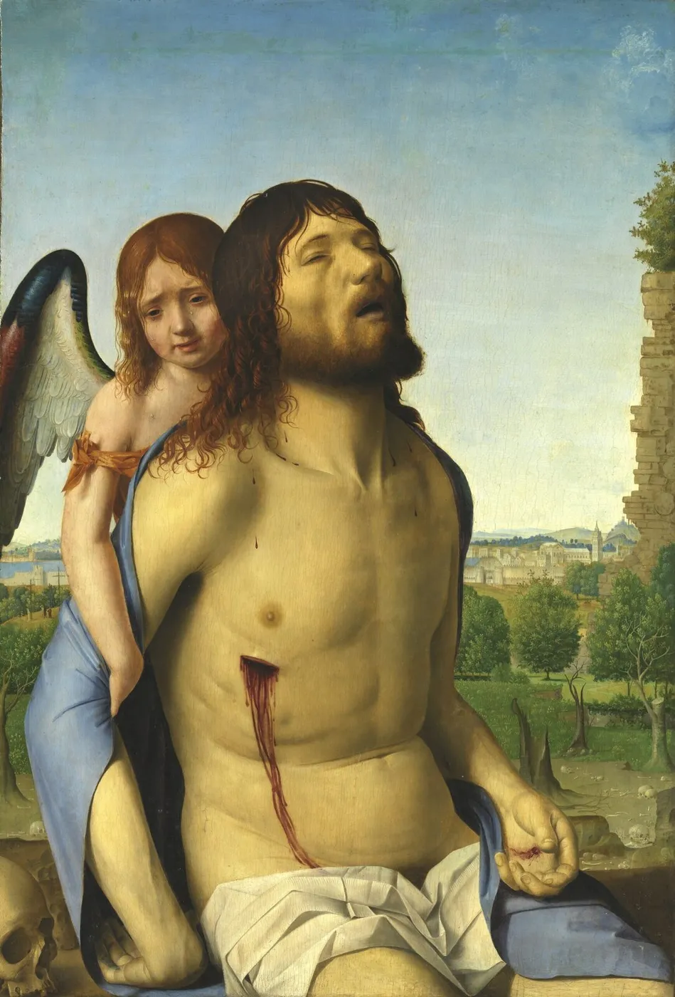 The Dead Christ Supported by an Angel (1475) by Antonello da Messina — original painting reproduced as a hand-painted oil on canvas