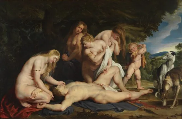 The Death of Adonis (1614) by Peter Paul Rubens — original painting reproduced as a hand-painted oil on canvas
