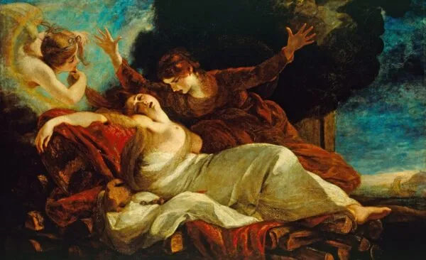 The Death of Dido (1778) by Joshua Reynolds — original painting reproduced as a hand-painted oil on canvas