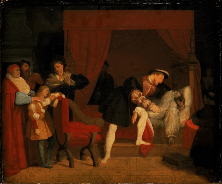 The Death of Leonardo da Vinci (1851) (1851) by Jean-Auguste-Dominique Ingres — original painting reproduced as a hand-painted oil on canvas