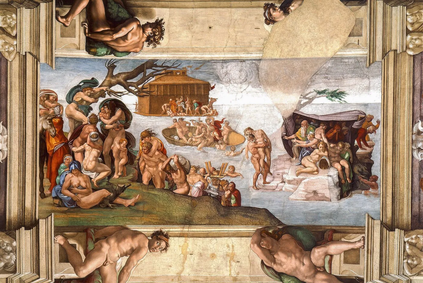 The Deluge (1508) by Michelangelo — original painting reproduced as a hand-painted oil on canvas