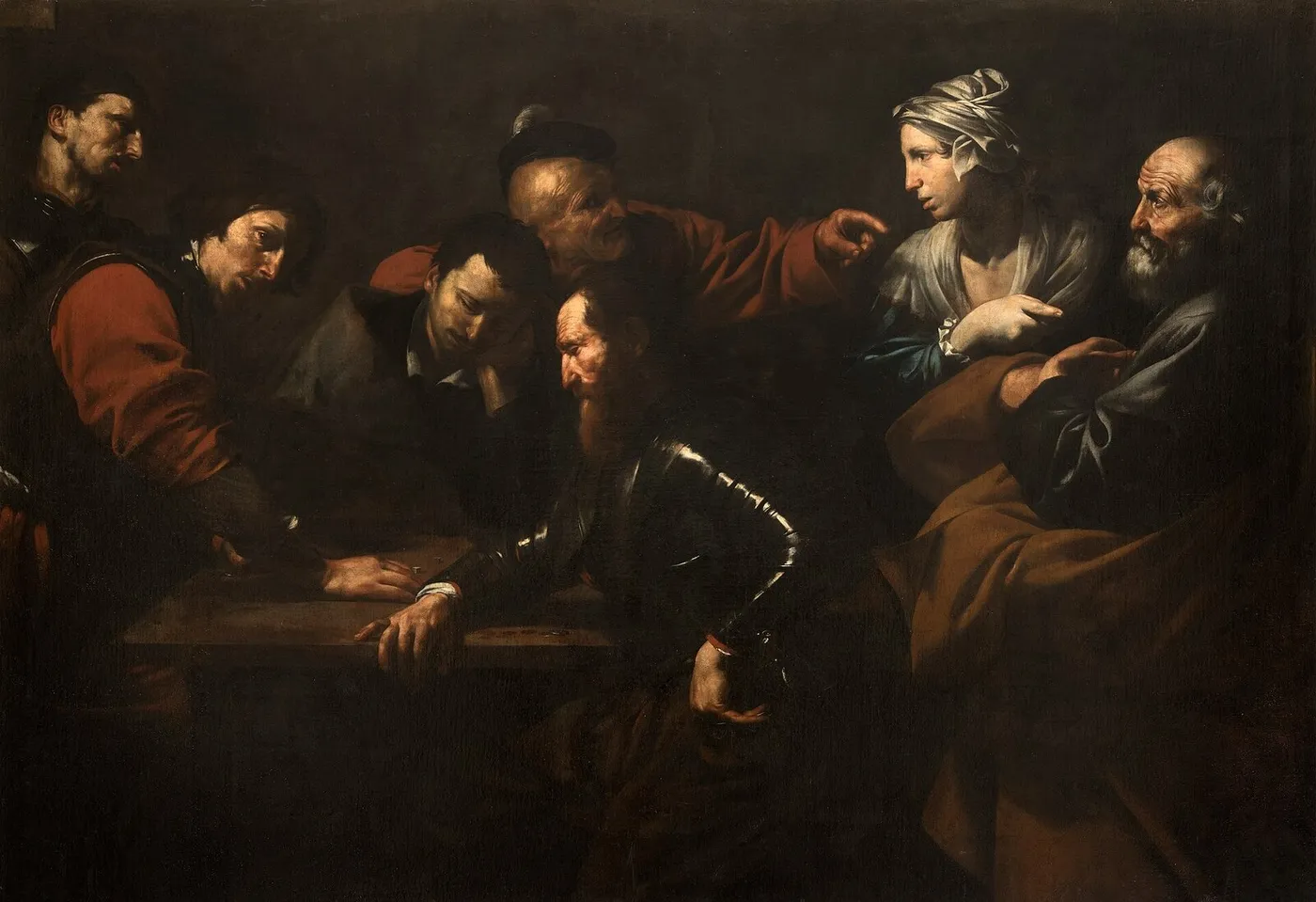 The Denial of Saint Peter (1616) by Jusepe de Ribera — original painting reproduced as a hand-painted oil on canvas