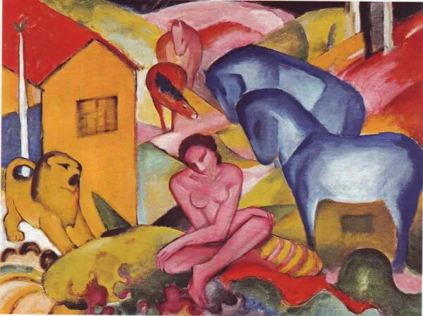 The Dream (1912) by Franz Marc — original painting reproduced as a hand-painted oil on canvas