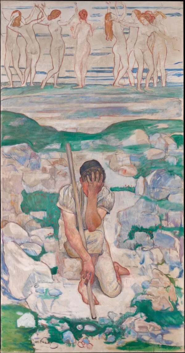 The Dream of the Shepherd (Der Traum des Hirten) (1896) by Ferdinand Hodler — original painting reproduced as a hand-painted oil on canvas