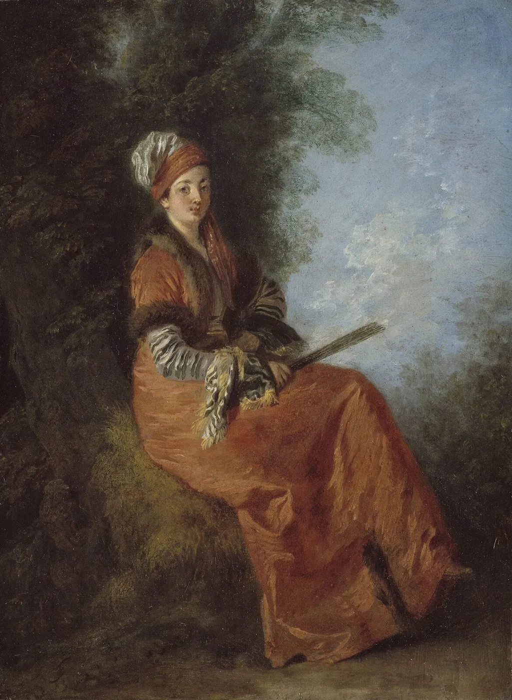 The Dreamer (1713) by Jean-Antoine Watteau — original painting reproduced as a hand-painted oil on canvas