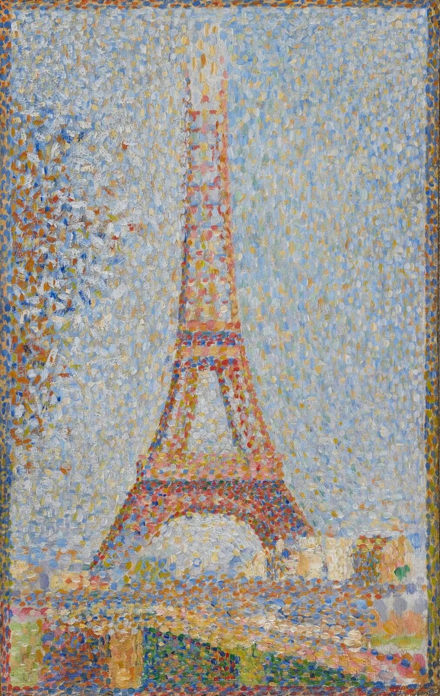 The Eiffel Tower (1889) by Georges Seurat — original painting reproduced as a hand-painted oil on canvas