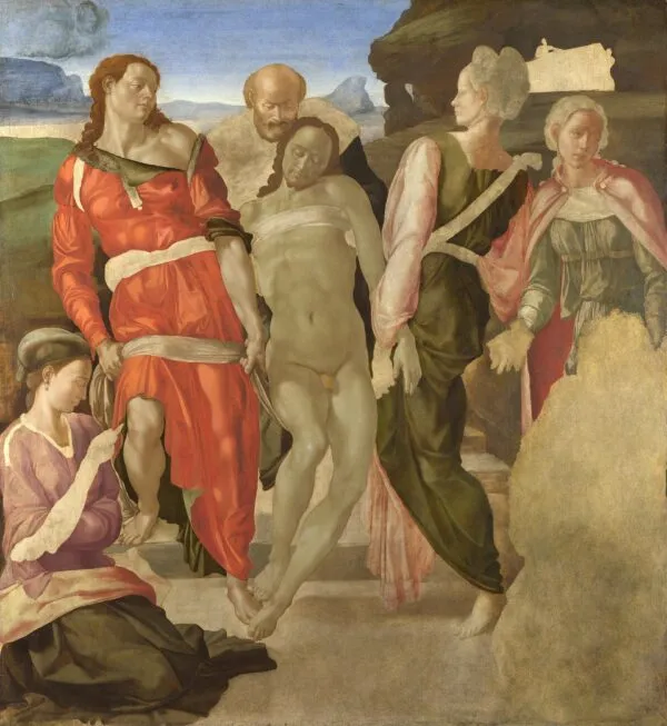 The Entombment (1500) by Michelangelo — original painting reproduced as a hand-painted oil on canvas