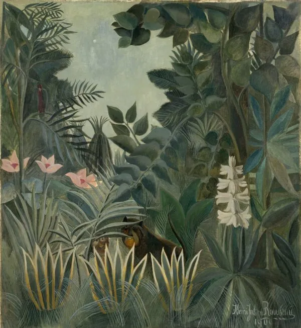 The Equatorial Jungle (1909) by Henri Rousseau — original painting reproduced as a hand-painted oil on canvas