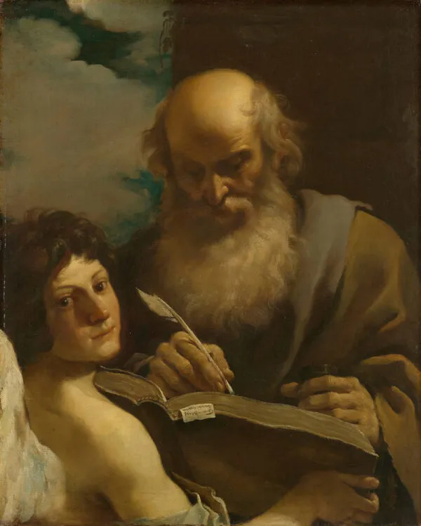The Evangelist Matthew (1615) by Guercino — original painting reproduced as a hand-painted oil on canvas