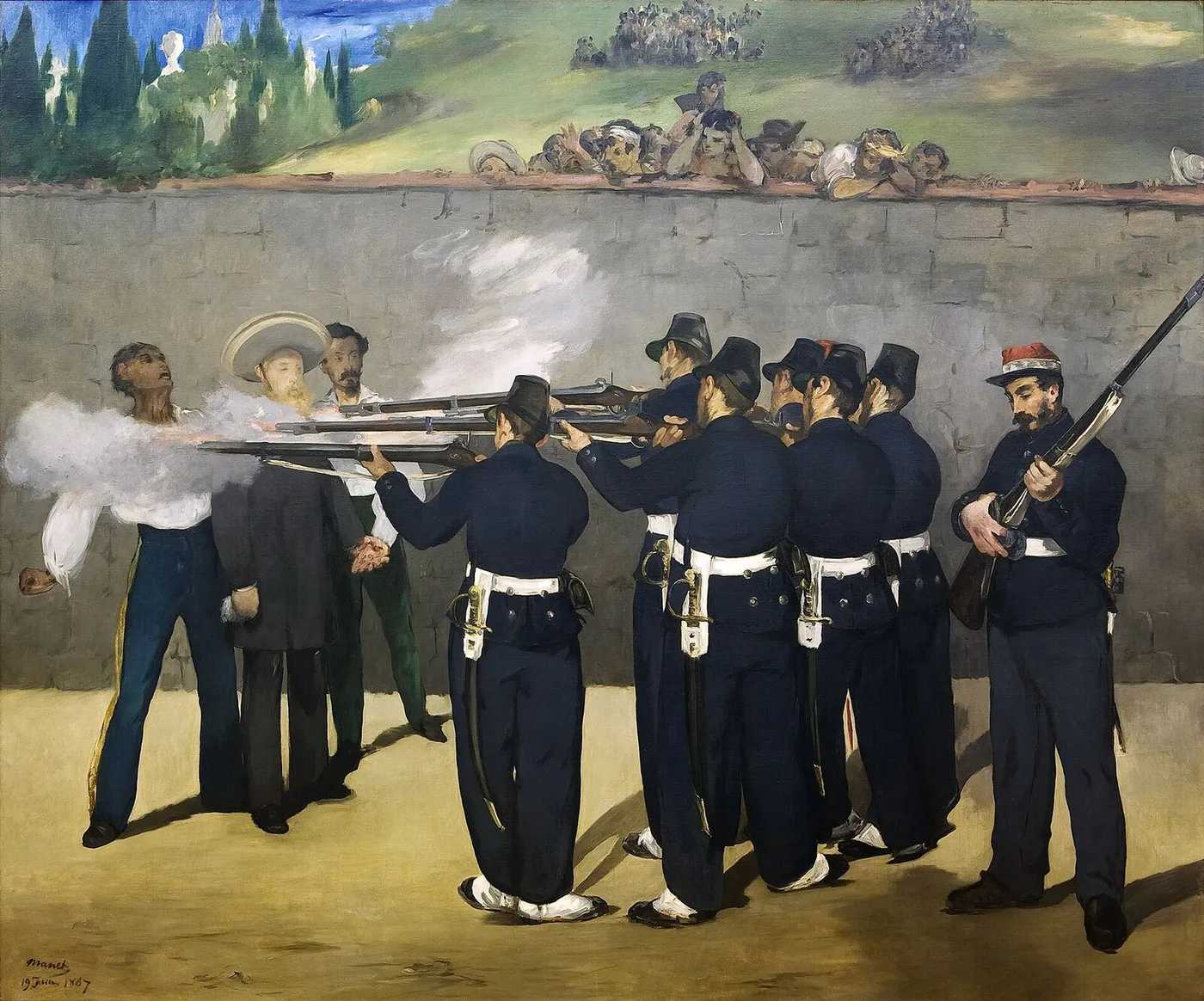 The Execution of Emperor Maximilian (1868) by Édouard Manet — original painting reproduced as a hand-painted oil on canvas