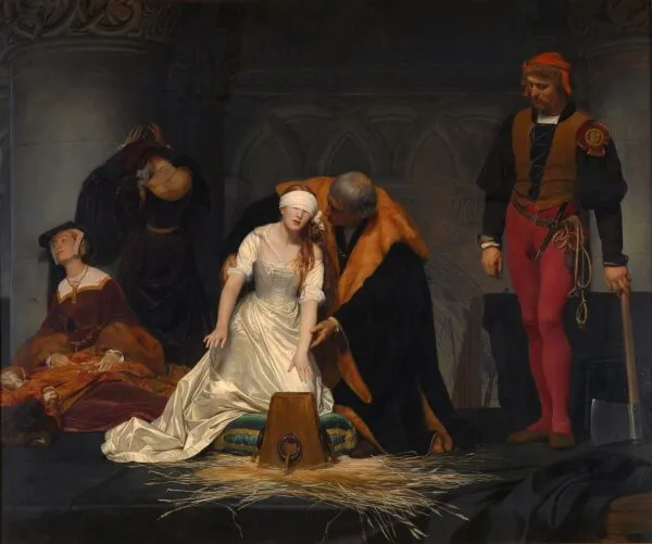 The Execution of Lady Jane Grey (1833) by Paul Delaroche — original painting reproduced as a hand-painted oil on canvas