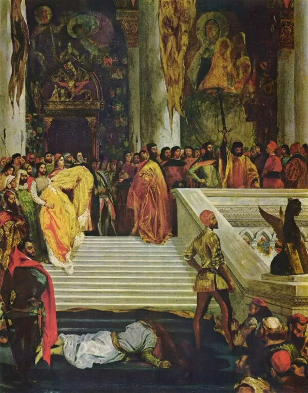 The Execution of the Doge Marino Faliero (1826) by Eugène Delacroix — original painting reproduced as a hand-painted oil on canvas