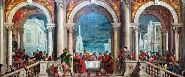 The Feast in the House of Levi (1573) by Paolo Veronese — original painting reproduced as a hand-painted oil on canvas