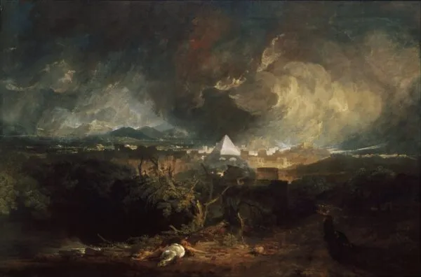 The Fifth Plague of Egypt (1800) by J. M. W. Turner — original painting reproduced as a hand-painted oil on canvas