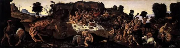 The Fight between the Lapiths and the Centaurs (1515) by Piero di Cosimo — original painting reproduced as a hand-painted oil on canvas