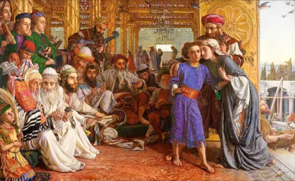 The Finding of the Saviour in the Temple (1860) by William Holman Hunt — original painting reproduced as a hand-painted oil on canvas