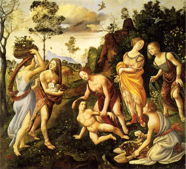 The Finding of Vulcan on Lemnos (1490) by Piero di Cosimo — original painting reproduced as a hand-painted oil on canvas