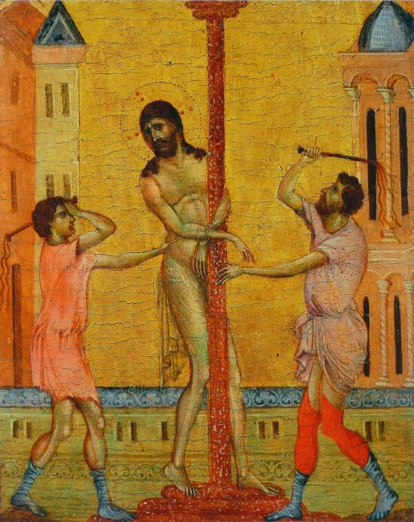 The Flagellation of Christ (1280) by Cimabue — original painting reproduced as a hand-painted oil on canvas