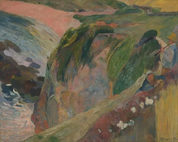 The Flageolet Player on the Cliff (1889) by Paul Gauguin — original painting reproduced as a hand-painted oil on canvas
