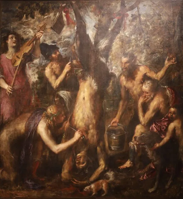 The Flaying of Marsyas (1573) by Titian — original painting reproduced as a hand-painted oil on canvas