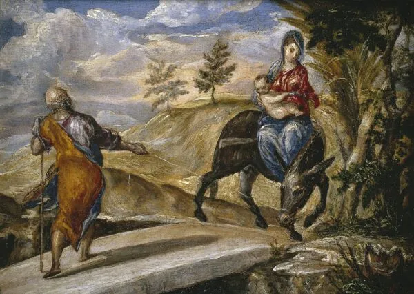 The Flight into Egypt (1570) by El Greco — original painting reproduced as a hand-painted oil on canvas