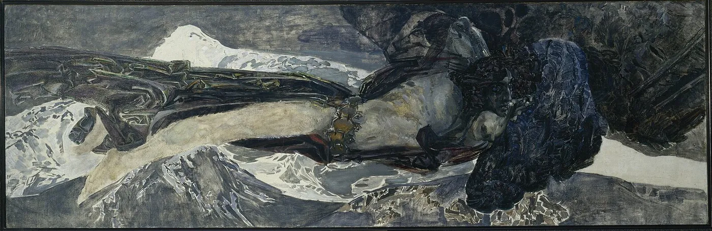 The Flying Demon (1899) by Mikhail Vrubel — original painting reproduced as a hand-painted oil on canvas