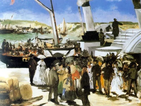 The Folkestone Boat, Boulogne (1869) by Édouard Manet — original painting reproduced as a hand-painted oil on canvas