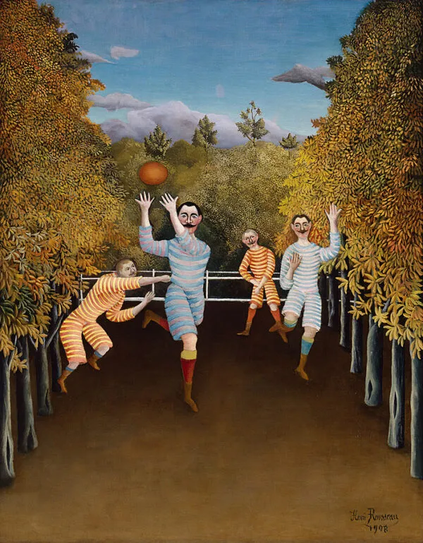 The Football Players (1908) by Henri Rousseau — original painting reproduced as a hand-painted oil on canvas