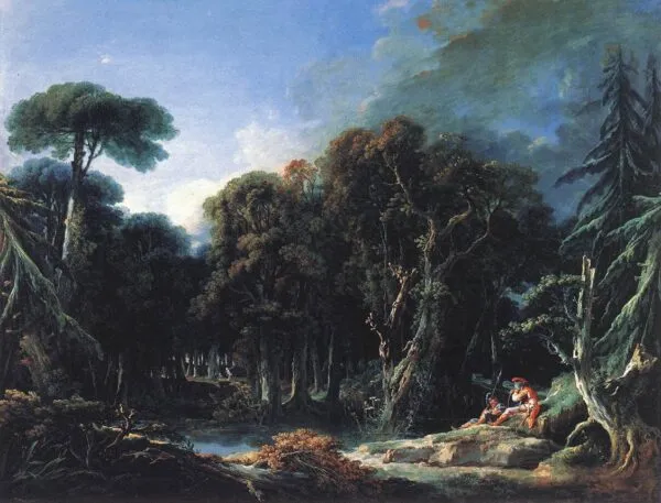 The Forest (1740) by François Boucher — original painting reproduced as a hand-painted oil on canvas