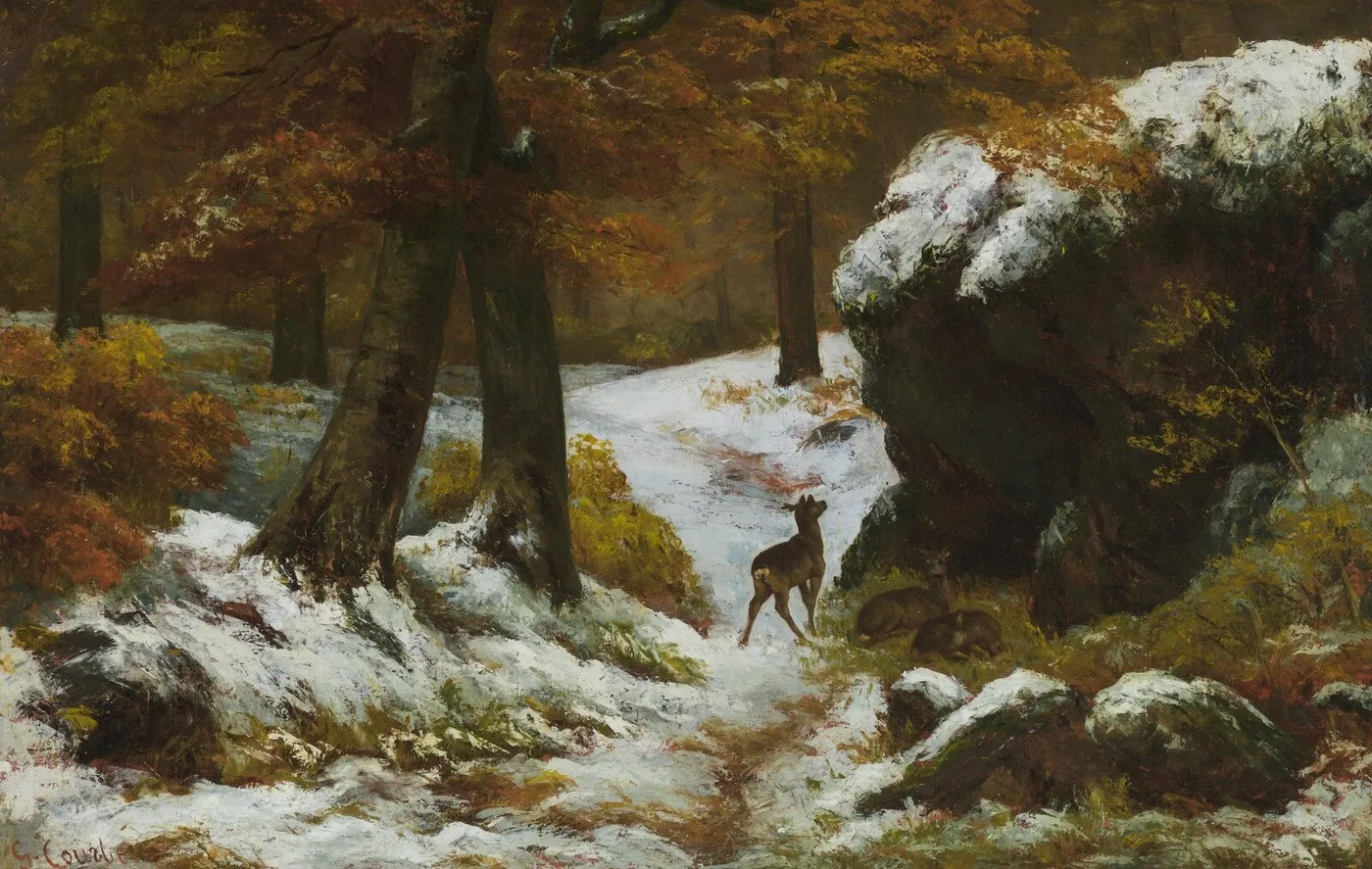 The Forest in Winter (1860) by Gustave Courbet — original painting reproduced as a hand-painted oil on canvas