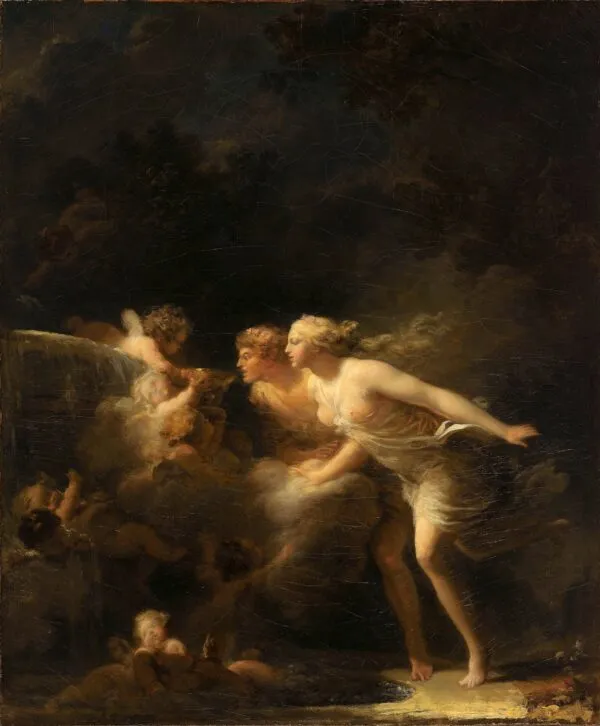 The Fountain of Love (1785) by Jean-Honoré Fragonard — original painting reproduced as a hand-painted oil on canvas