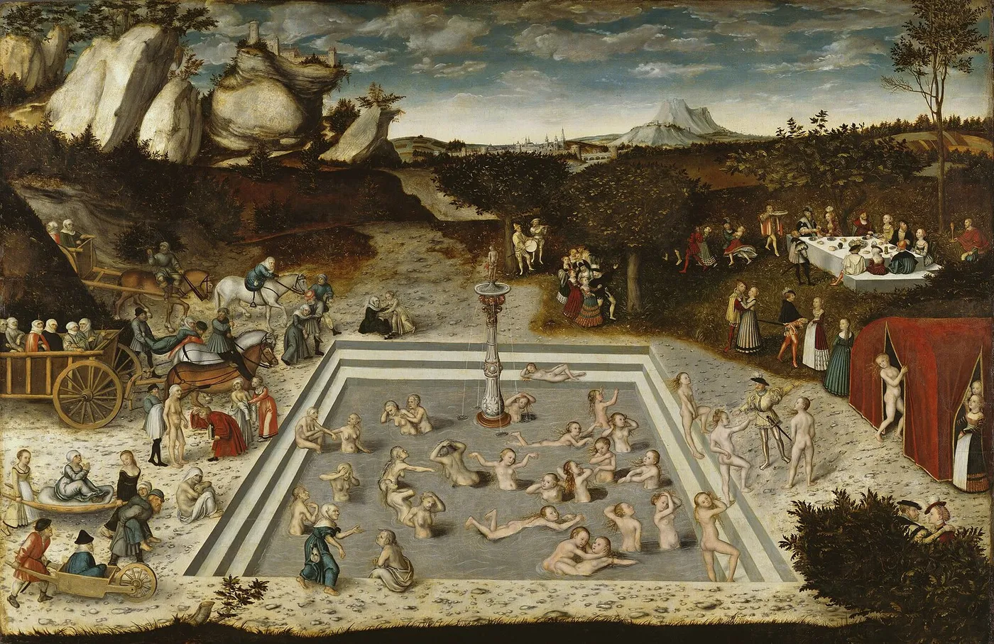 The fountain of youth (1546) by Lucas Cranach the Elder — original painting reproduced as a hand-painted oil on canvas