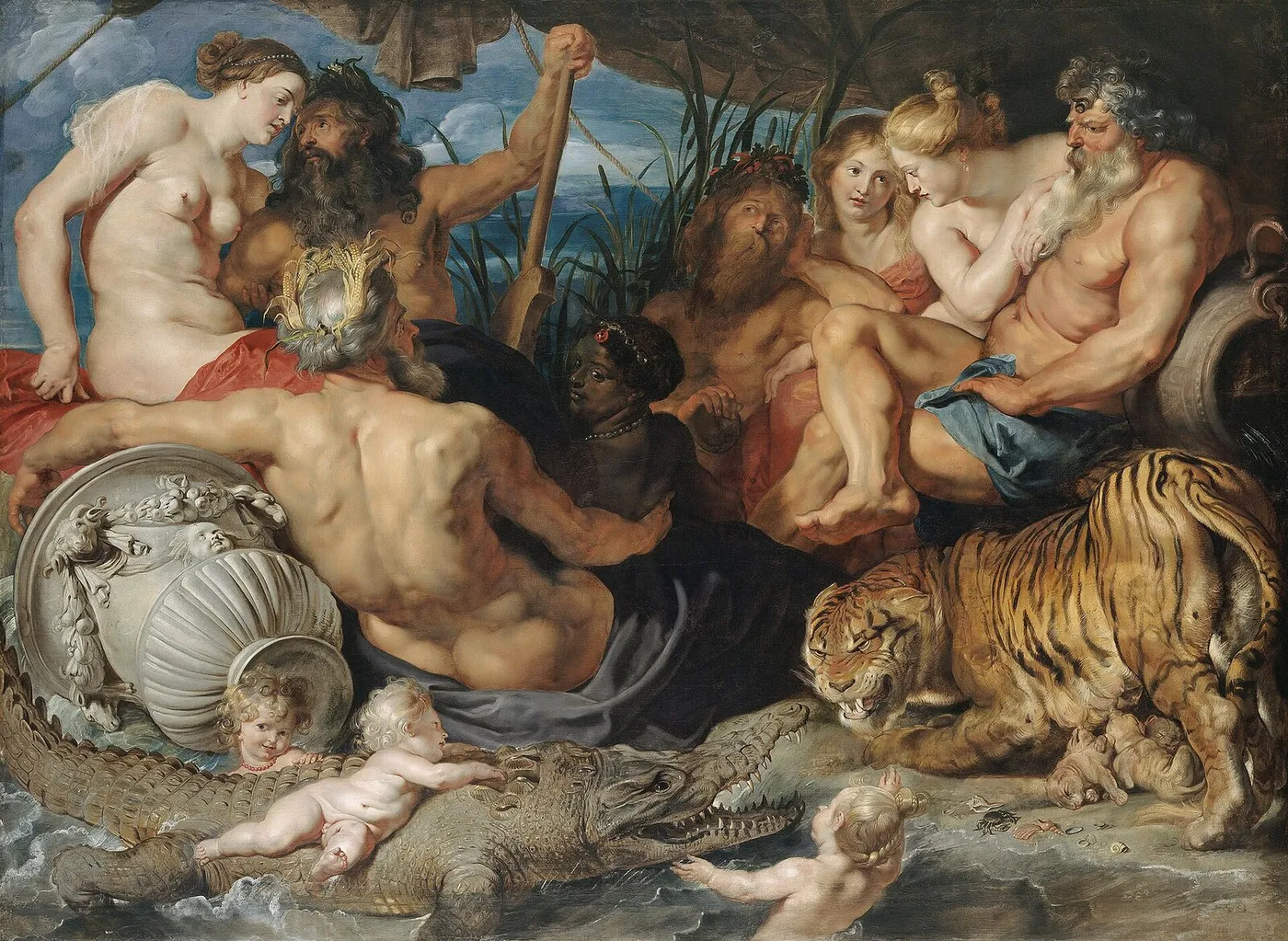 The Four Continents (1615) by Peter Paul Rubens — original painting reproduced as a hand-painted oil on canvas