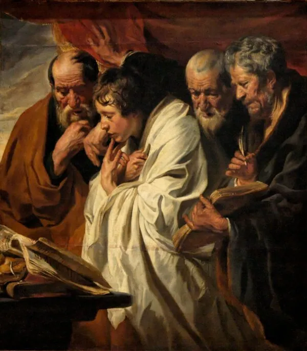 The Four Evangelists (1617) by Jacob Jordaens — original painting reproduced as a hand-painted oil on canvas
