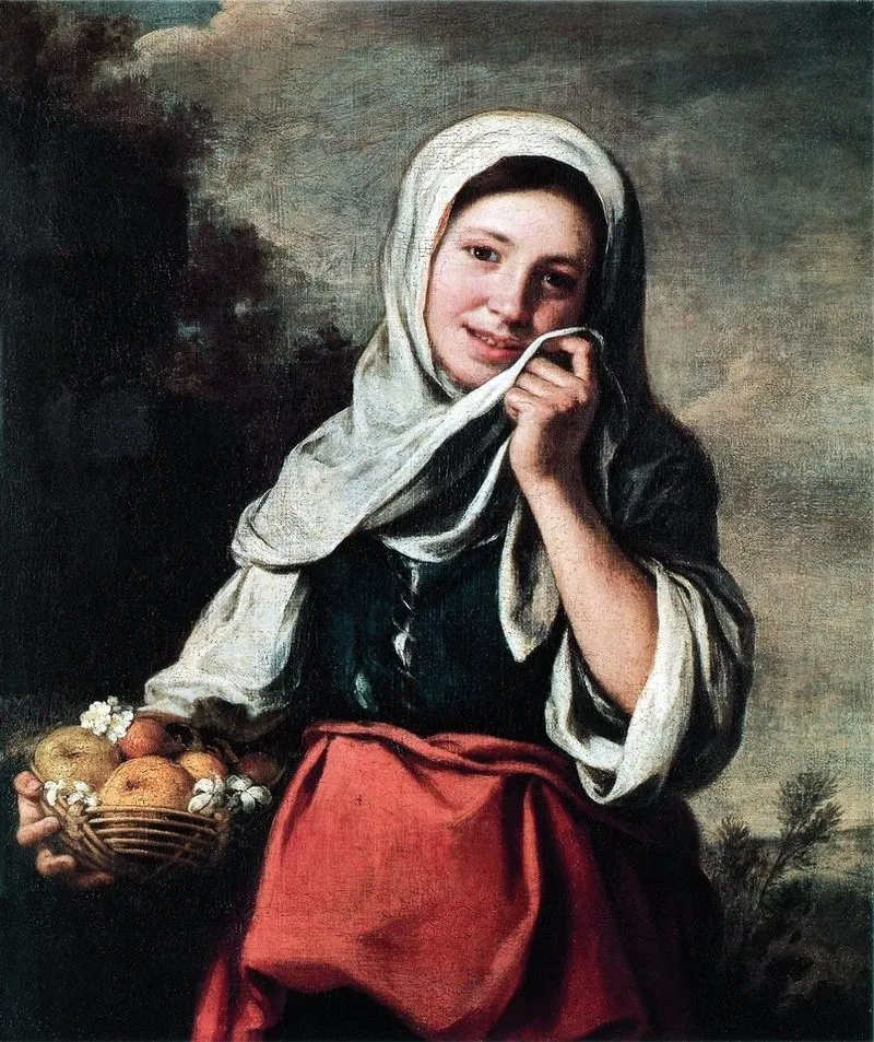 The Fruit Seller (1655) by Bartolomé Esteban Murillo — original painting reproduced as a hand-painted oil on canvas